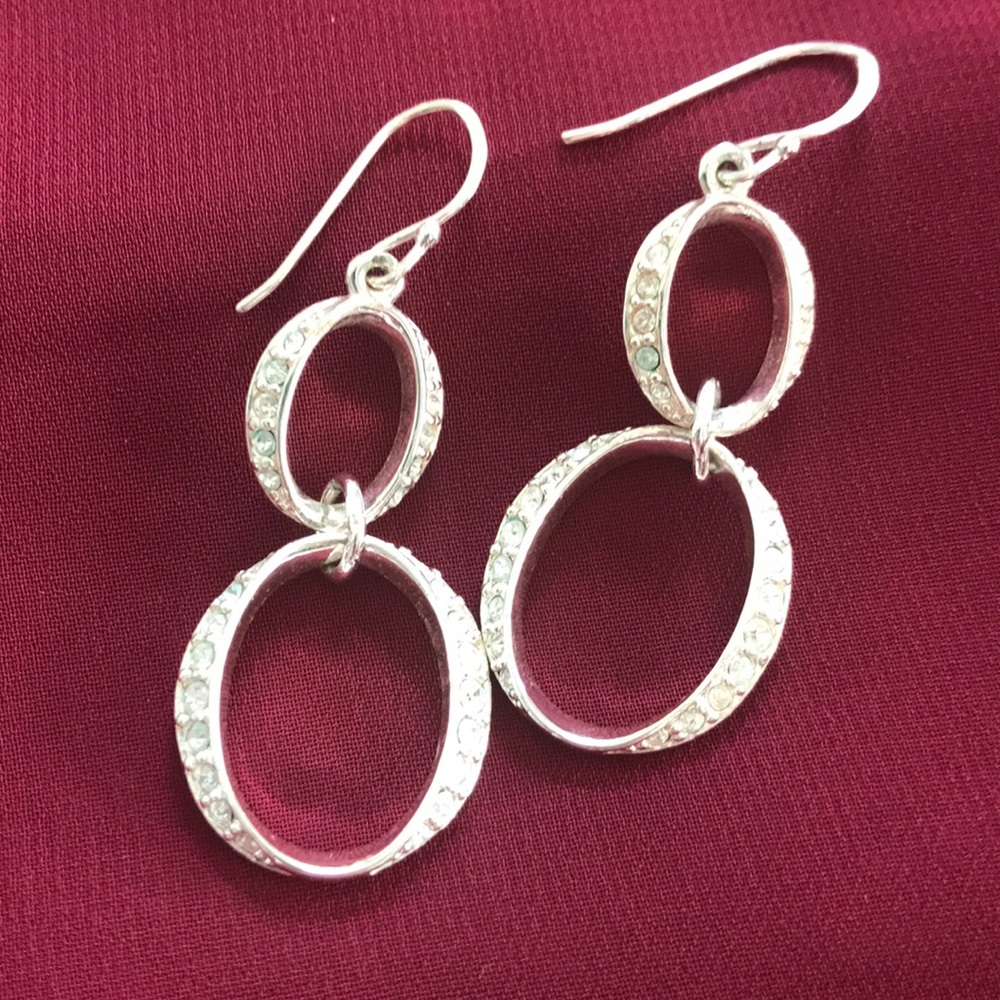 Dangling Rhinestone Loop Double Earrings - image 1